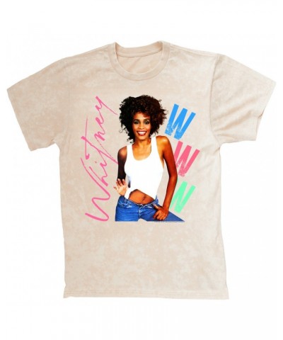 Whitney Houston T-shirt | Whitney Pastel W Design Mineral Wash Shirt $23.11 Shirts