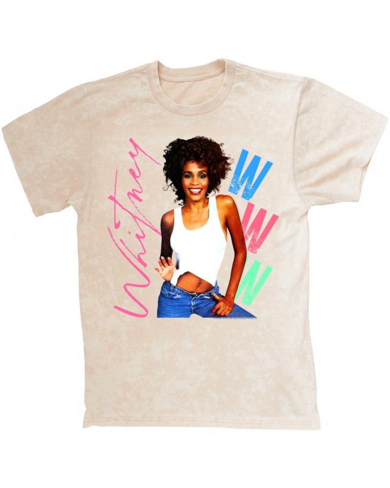 Whitney Houston T-shirt | Whitney Pastel W Design Mineral Wash Shirt $23.11 Shirts