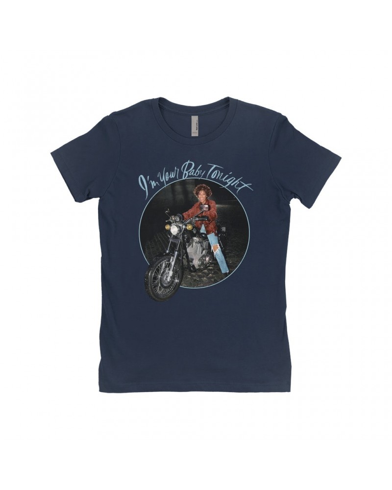 Whitney Houston Ladies' Boyfriend T-Shirt | I'm Your Baby Tonight Album Photo Design Distressed Shirt $10.91 Shirts