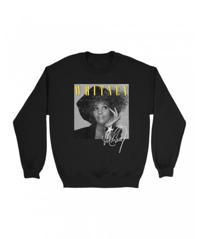 Whitney Houston Sweatshirt | Whitney Black And White Star Photo With Logo Distressed Sweatshirt $8.38 Sweatshirts