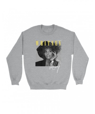 Whitney Houston Sweatshirt | Whitney Black And White Star Photo With Logo Distressed Sweatshirt $8.38 Sweatshirts